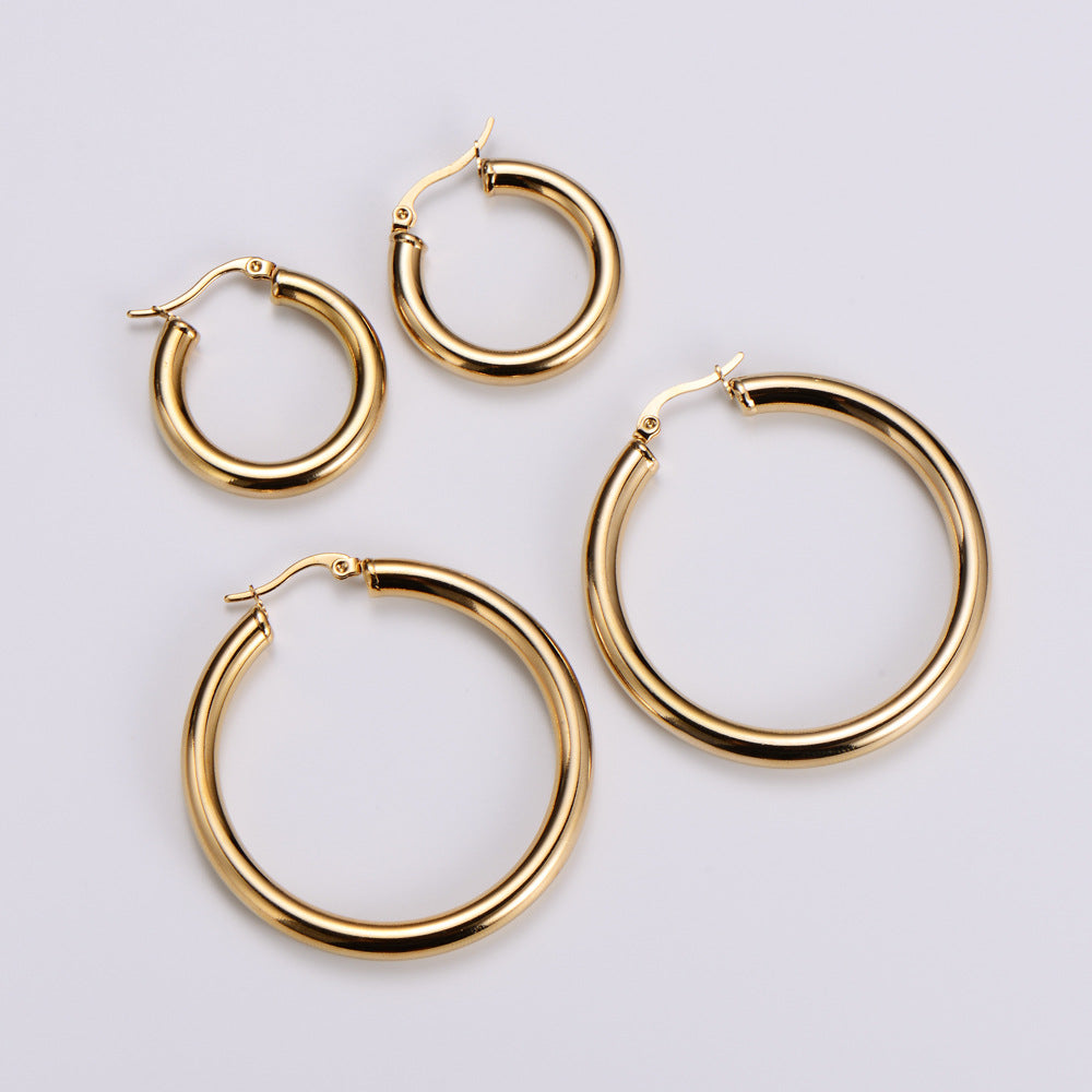 18k Gold Plated Stainless Steel Hollow Hoop Earrings