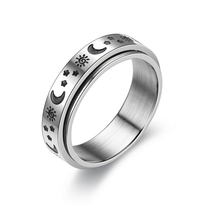 Simple Star and Moon Rotatable Titanium Steel Ring - Creative Decompression and Heart Couple Design