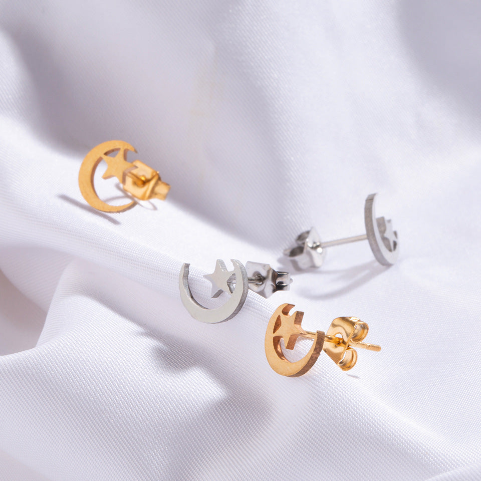 Simple Stars Moon Stainless Steel Earrings