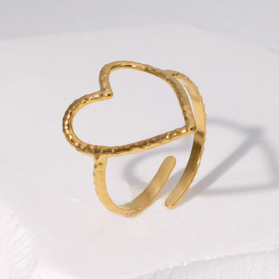 Simple Artistic Heart Shape Stainless Steel Gold and Silver Plated Adjustable Ring