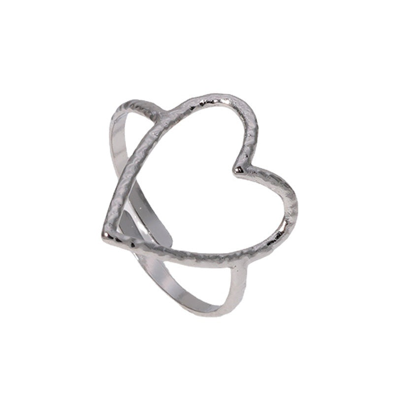 Simple Artistic Heart Shape Stainless Steel Gold and Silver Plated Adjustable Ring