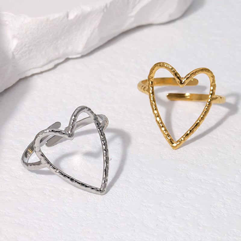 Simple Artistic Heart Shape Stainless Steel Gold and Silver Plated Adjustable Ring