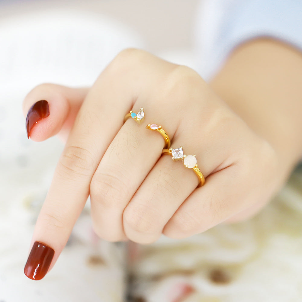 Simple Asymmetrical Irregular Gold Plated Zircon Open Ring for Women