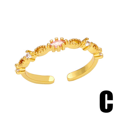 Simple Asymmetrical Irregular Gold Plated Zircon Open Ring for Women