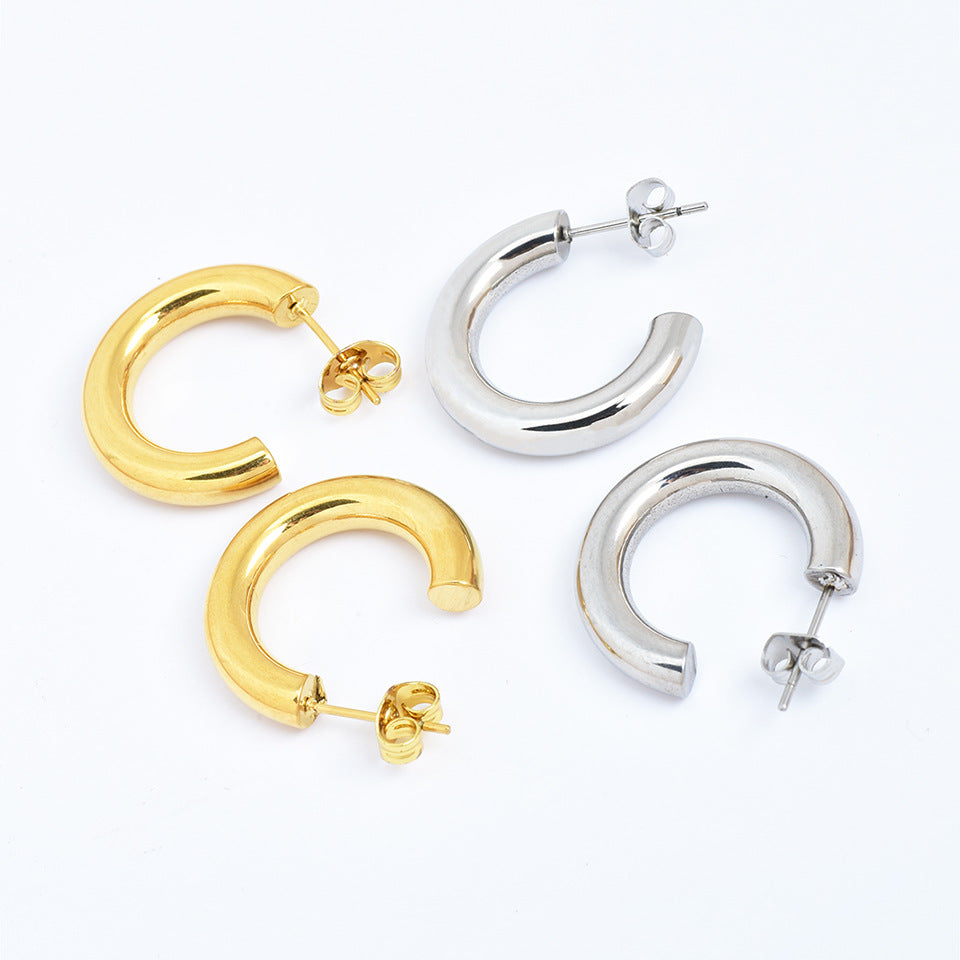 Minimalist C Shape Titanium Steel 18K Gold Plated Stud Earrings - 1 Pair