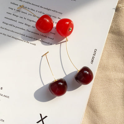 Cherry Acrylic Alloy Three-Dimensional Women's Drop Earrings - Long Style 2023 Trendy Jewelry