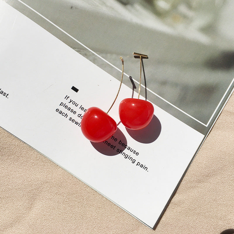 Cherry Acrylic Alloy Three-Dimensional Women's Drop Earrings - Long Style 2023 Trendy Jewelry