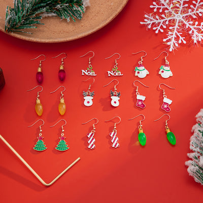 Minimalist Christmas Tree Snowman Acrylic Alloy Earrings - Festive Candy Bulb Design