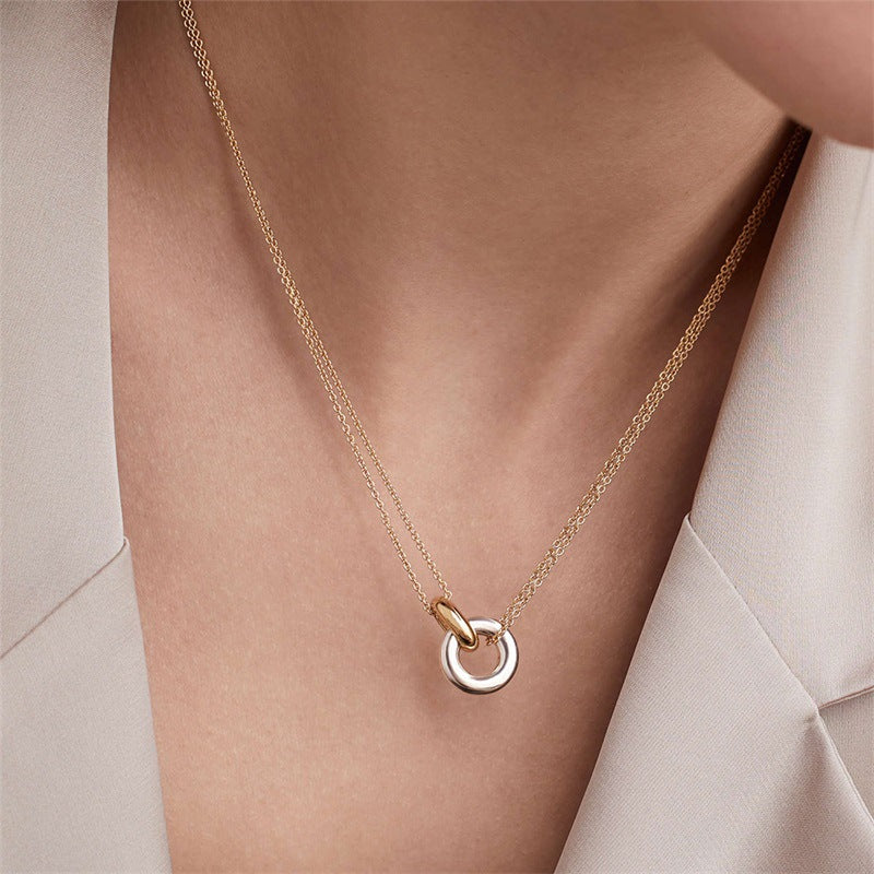 Simple Geometric Circle Stainless Steel Plated Pendant Necklace