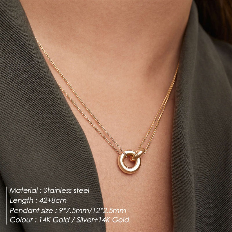 Simple Geometric Circle Stainless Steel Plated Pendant Necklace