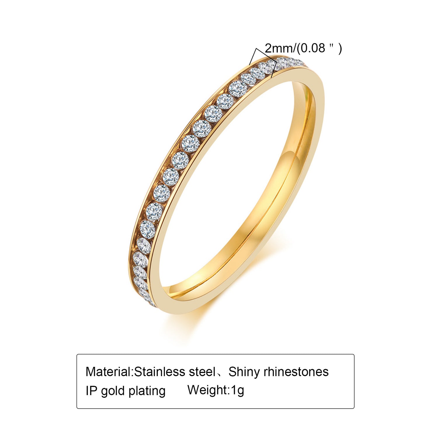 Minimalist Titanium Steel Rhinestone Inlay Ring for Women