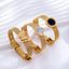 Elegant Four Leaf Clover Butterfly Titanium Steel 24K Gold Plated Bangle Bracelet