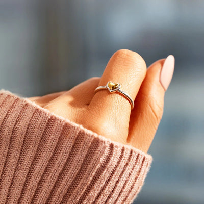 Minimalist Geometric Heart Sterling Silver Adjustable Ring