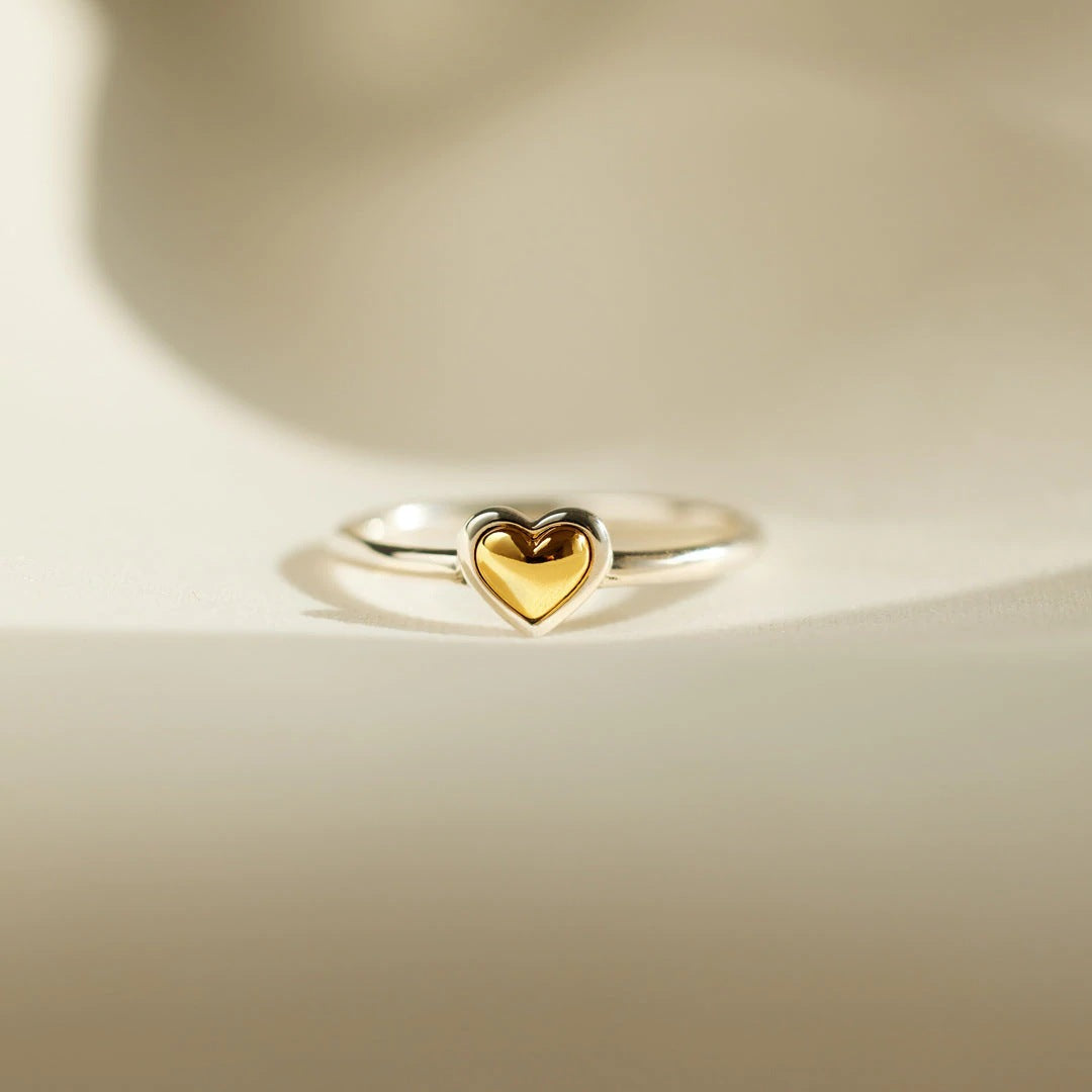 Minimalist Geometric Heart Sterling Silver Adjustable Ring