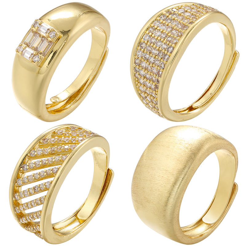 Simple Style Round Zircon Inlay 18K Gold Plated Adjustable Open Ring