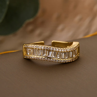 Simple Style Commute Cross Rectangle Copper Plating Inlay Zircon 18K Gold Plated Open Rings