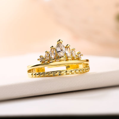 Elegant Crown Zircon 18K Gold Plated Open Ring