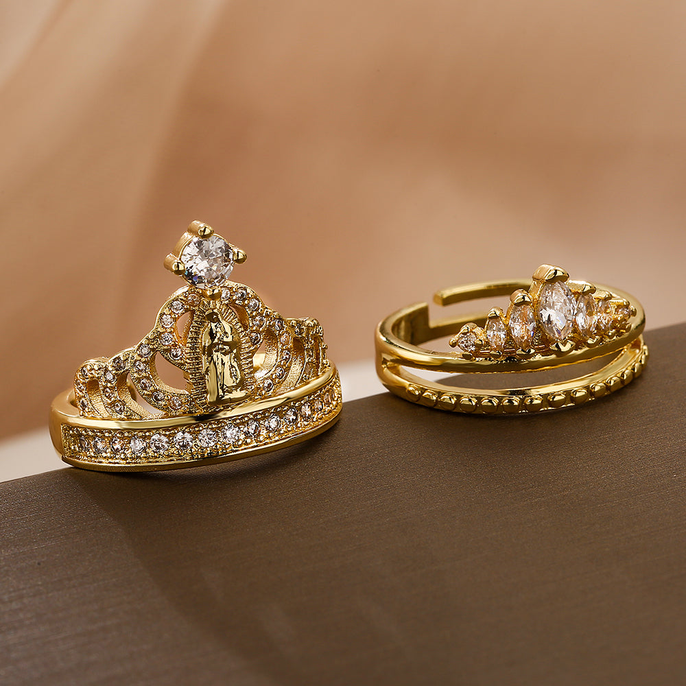 Elegant Crown Zircon 18K Gold Plated Open Ring