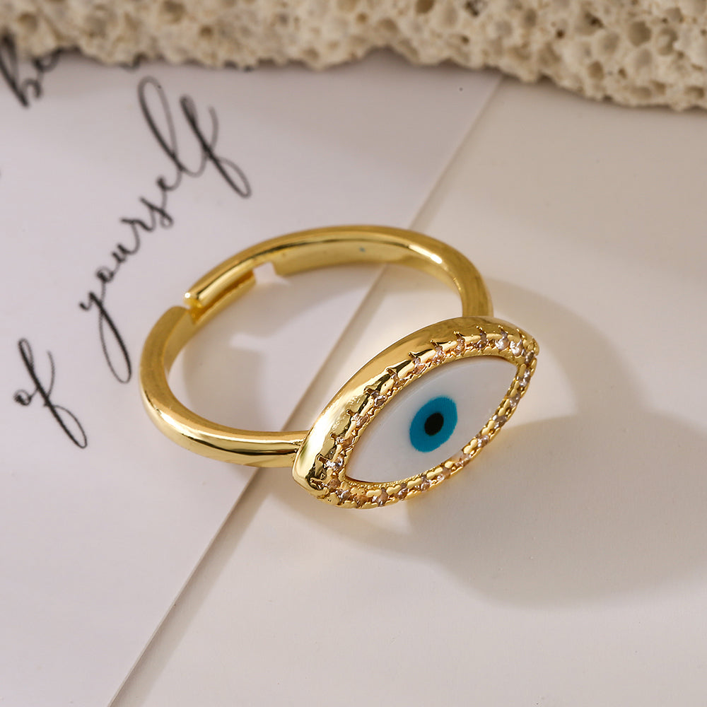 Minimalist Evil Eye 18K Gold Plated Zircon Open Ring