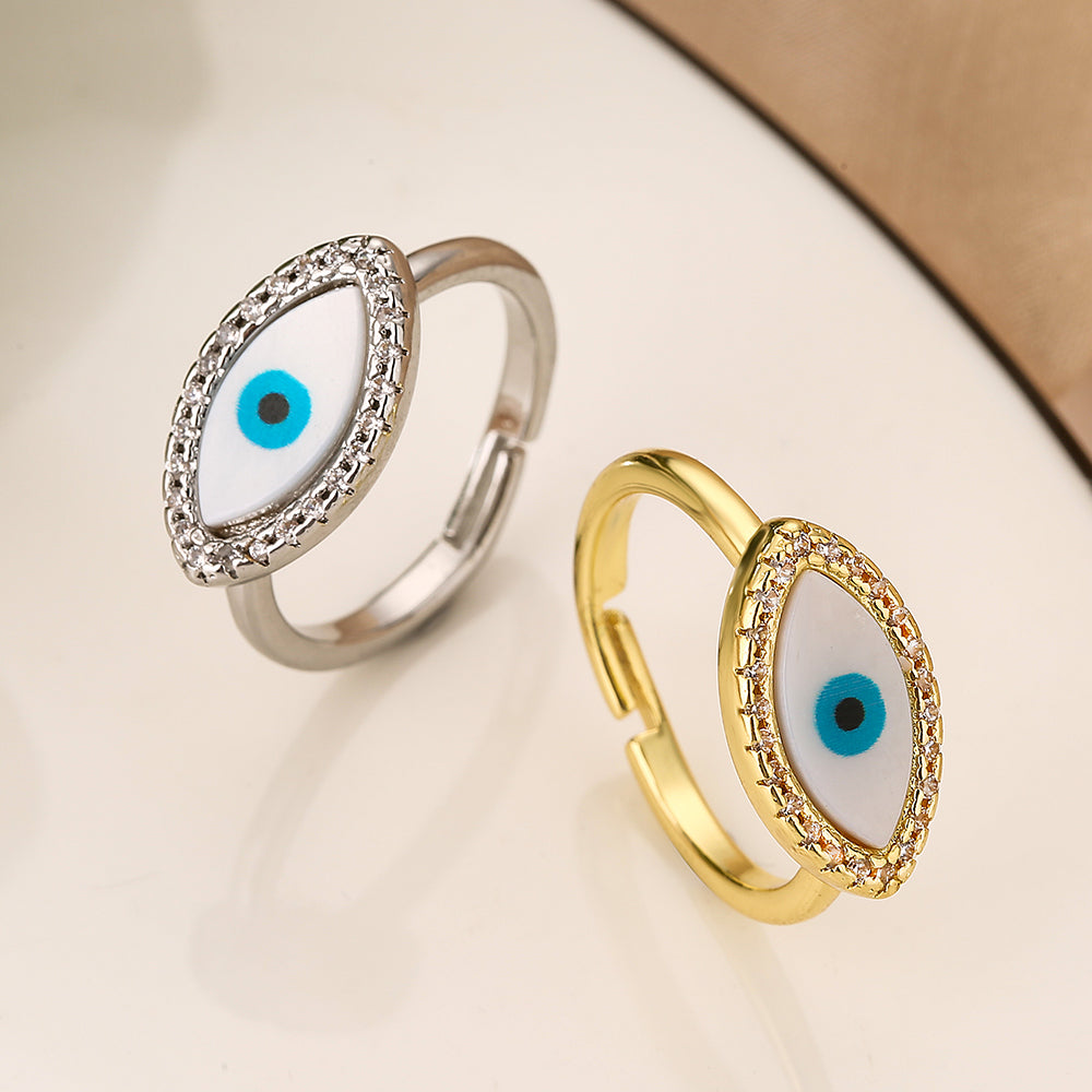 Minimalist Evil Eye 18K Gold Plated Zircon Open Ring