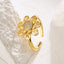 Minimalist Geometric Flower Zircon Open Ring in 18K Gold Plated Copper