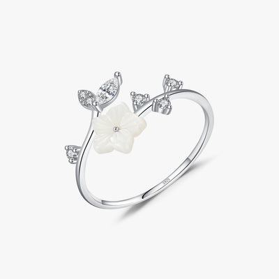 Simple Style Commute Flower Sterling Silver Inlay Zircon Rhodium Plated Open Rings