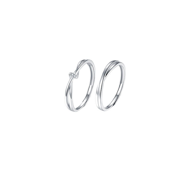 Simple Geometric Sterling Silver Mobius Couple Rings Set