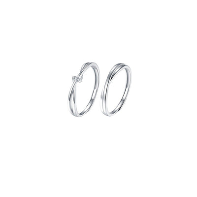 Simple Geometric Sterling Silver Mobius Couple Rings Set