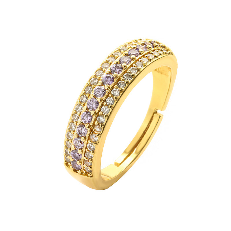 Simple Geometric Zircon Gold Plated Open Ring for Women