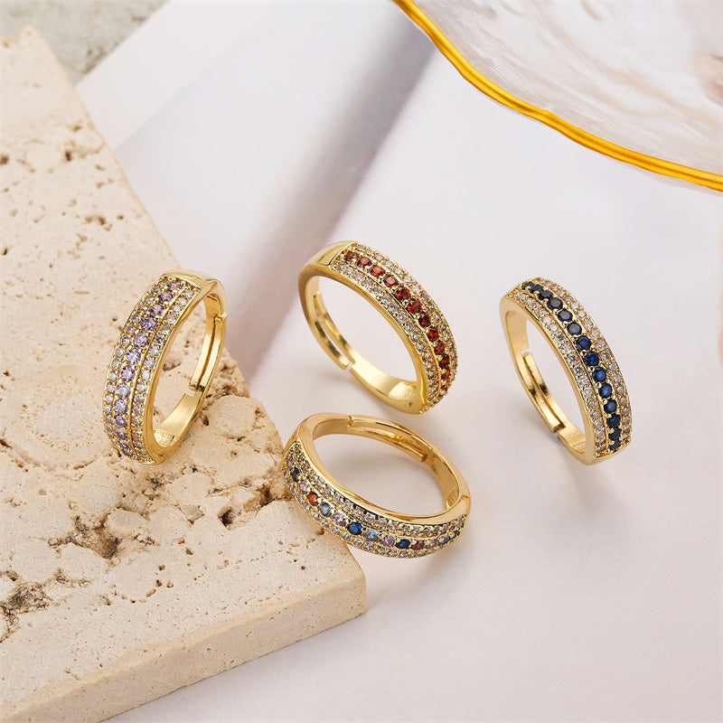 Simple Geometric Zircon Gold Plated Open Ring for Women