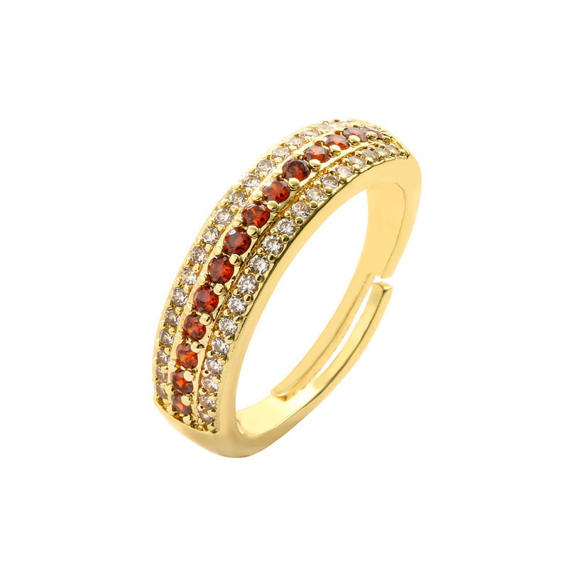 Simple Geometric Zircon Gold Plated Open Ring for Women