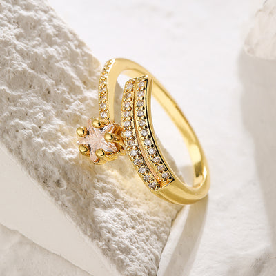 Minimalist Geometric Zircon Open Ring 18K Gold Plated Copper