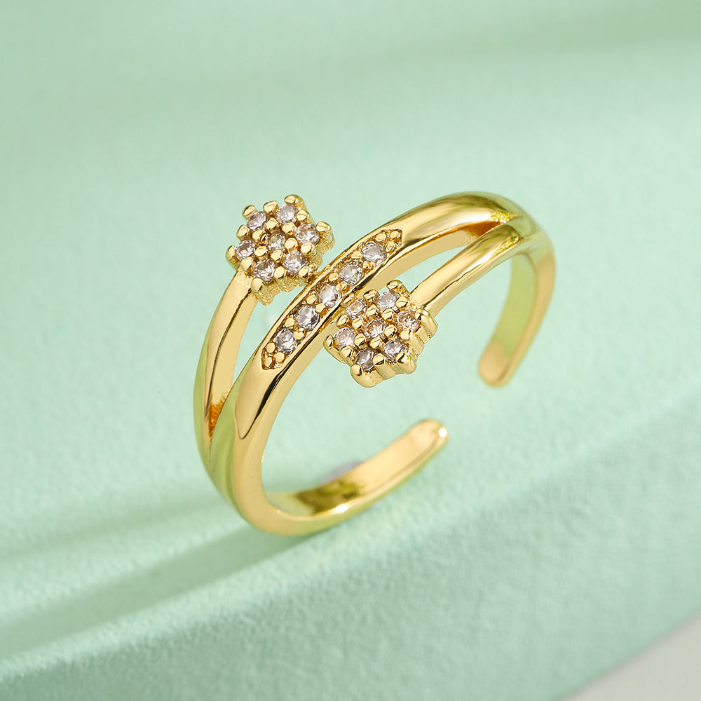 Minimalist Geometric Zircon Open Ring 18K Gold Plated Copper