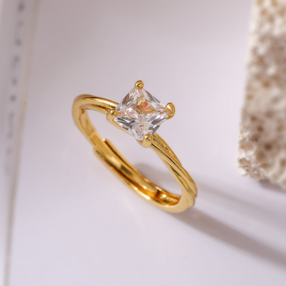 Minimalist Geometric Zircon 18K Gold Plated Open Ring