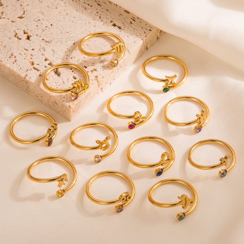 Simple Constellation Symbol Gold Plated Zircon Open Ring Set