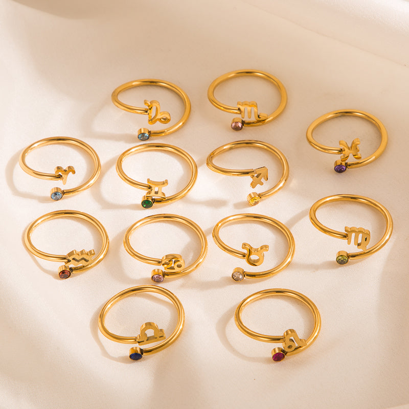 Simple Constellation Symbol Gold Plated Zircon Open Ring Set