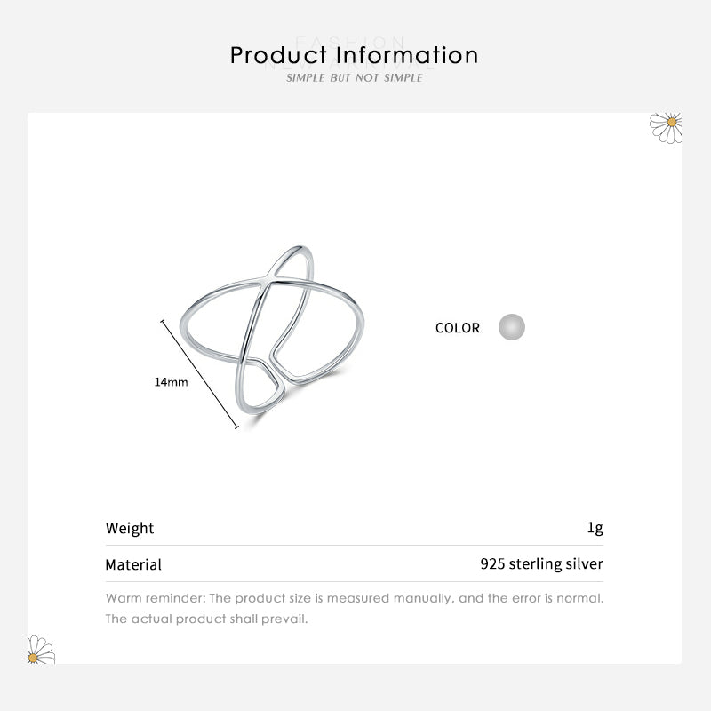 Simple Sterling Silver X-Cross Open Ring