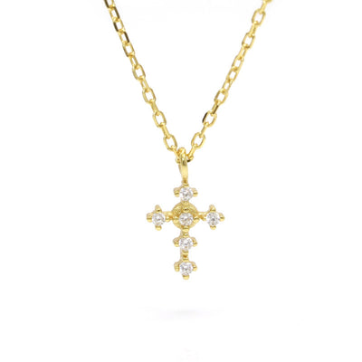 Simple Style Cross Sterling Silver Zircon Pendant Necklace In Bulk
