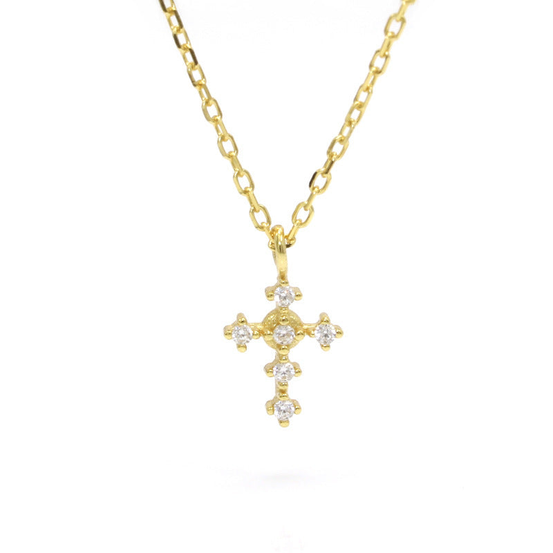 Minimalist Sterling Silver Zircon Cross Pendant Necklace 14k Gold Plated