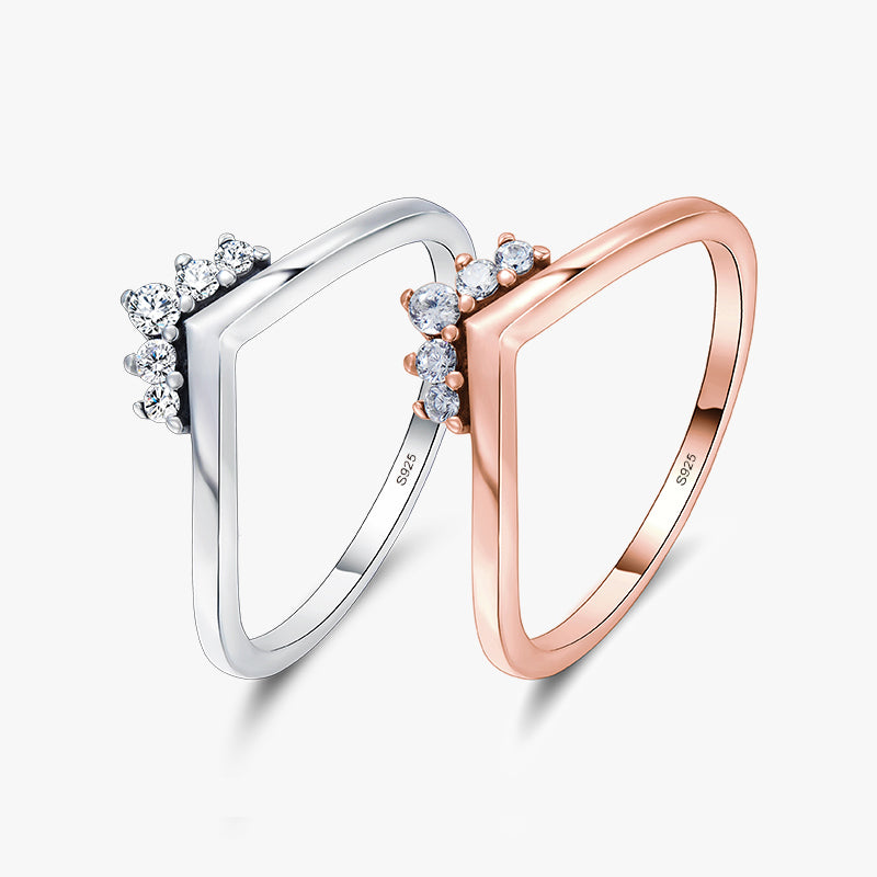 Simple Style Crown S925 Sterling Silver Zircon Rose Gold Plated Stacking Ring for Women