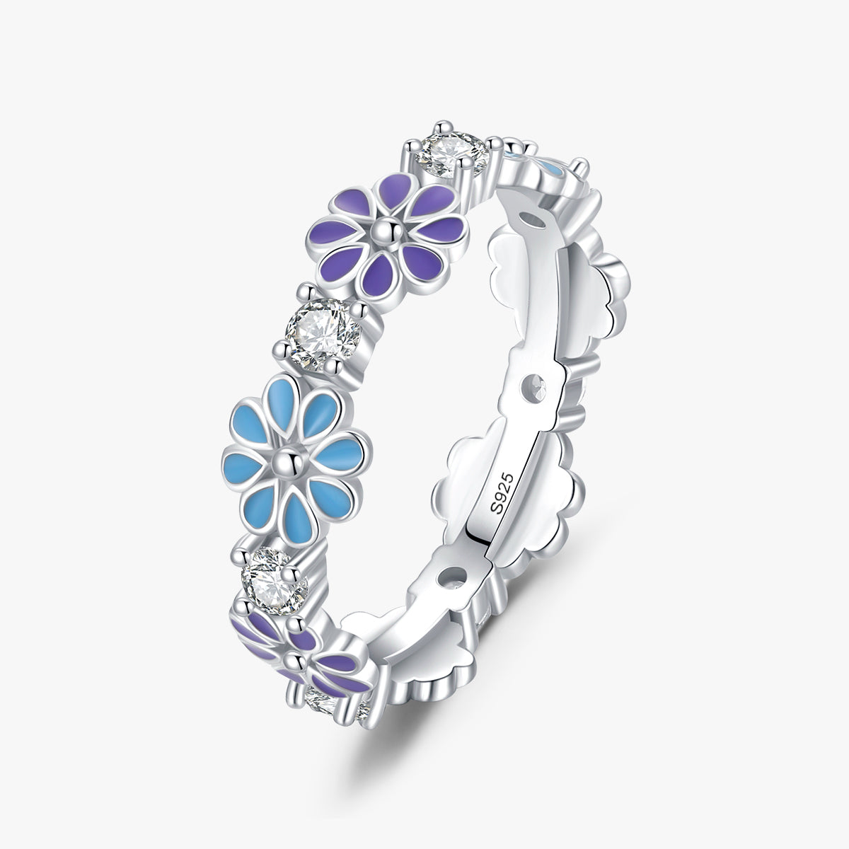 Simple Daisy 925 Sterling Silver Flower Ring with Zircon Inlay