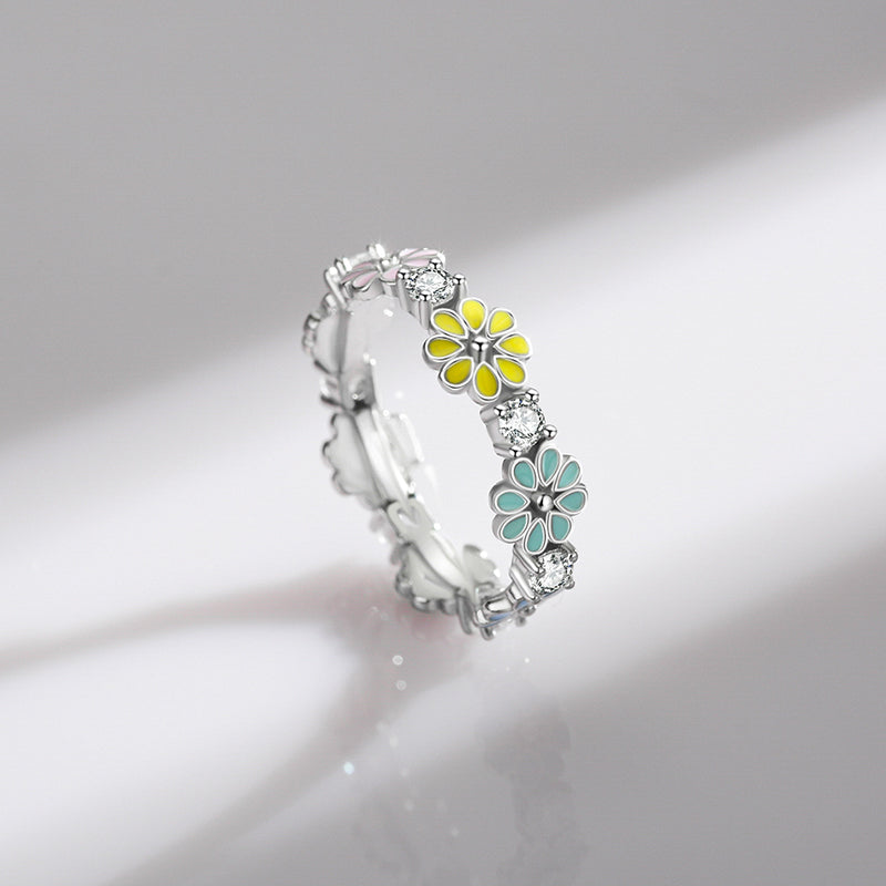 Simple Daisy 925 Sterling Silver Flower Ring with Zircon Inlay