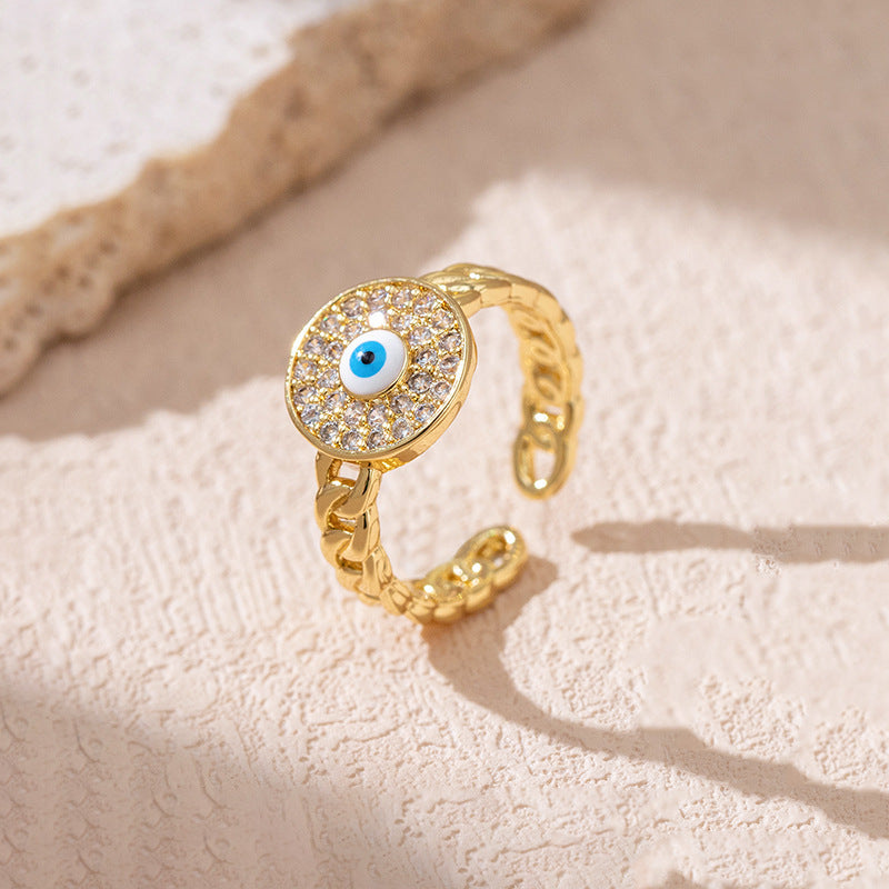 Minimalist Evil Eye Gold Plated Adjustable Ring