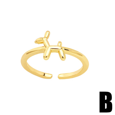 Simple Style Dog Bird Copper Gold Plated Zircon Open Ring 1 Piece