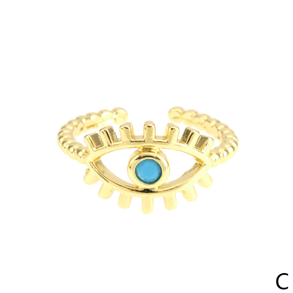 Minimalist Evil Eye Gold Plated Zircon Open Ring