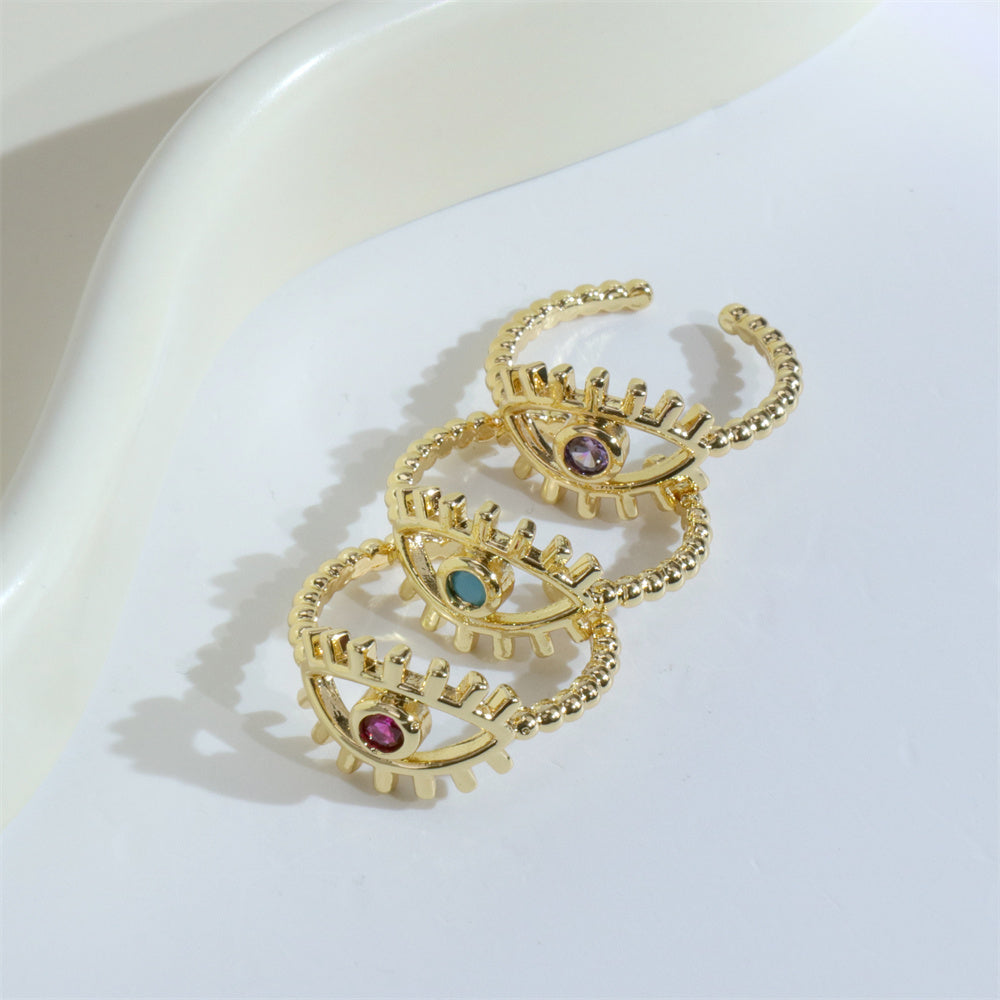 Minimalist Evil Eye Gold Plated Zircon Open Ring