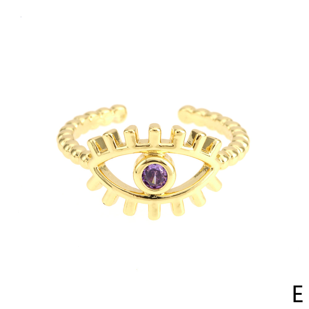 Minimalist Evil Eye Gold Plated Zircon Open Ring