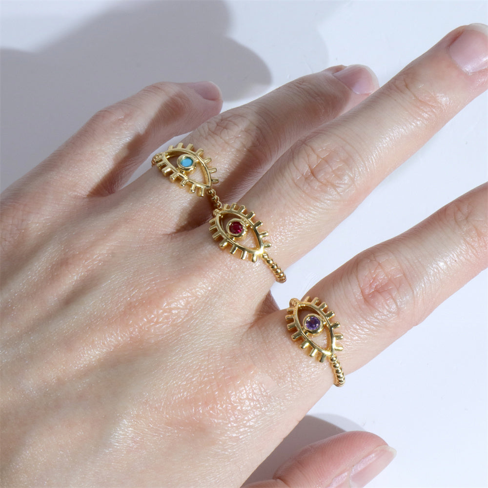 Minimalist Evil Eye Gold Plated Zircon Open Ring