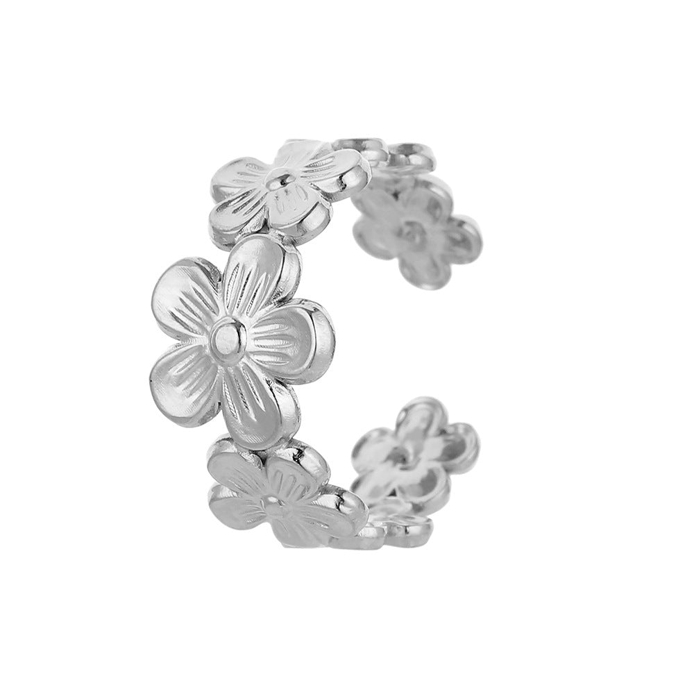 Bohemian Flower Adjustable Titanium Steel Open Ring