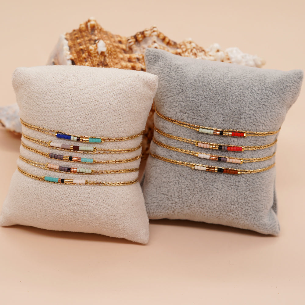 Simple Geometric Colorful Miyuki Glass Beaded Stainless Steel Bracelet